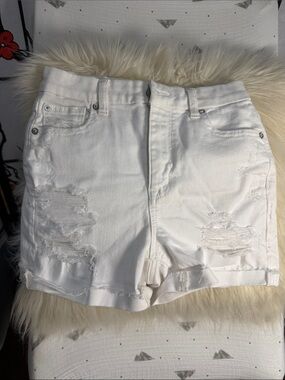 American Eagle Outfitters White Distressed High-Rise Jean Shorts